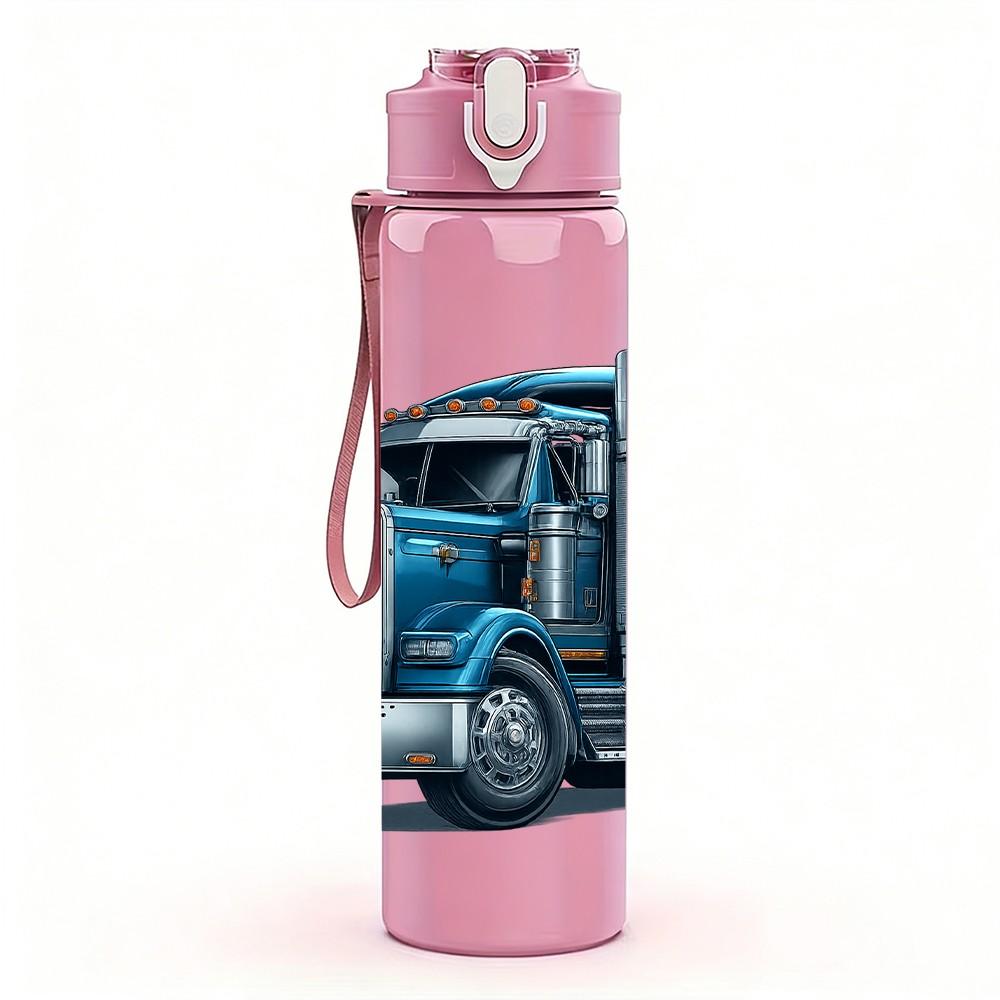 1PC Heavy Duty Truck Art Print 750ml Color Plastic Sports Water Bottle Leakproof Flip Straw Lid Suitable for Sports Office Home Use