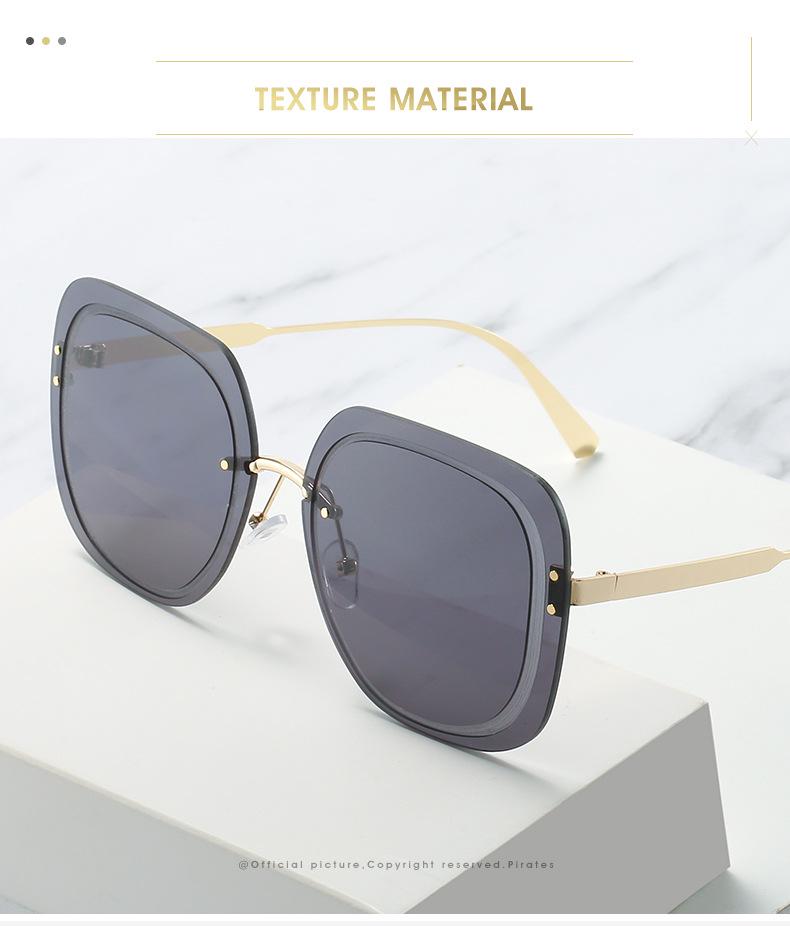 2021 European and American Square Frame Sunglasses with Rice Nail Grooved Lenses for Women