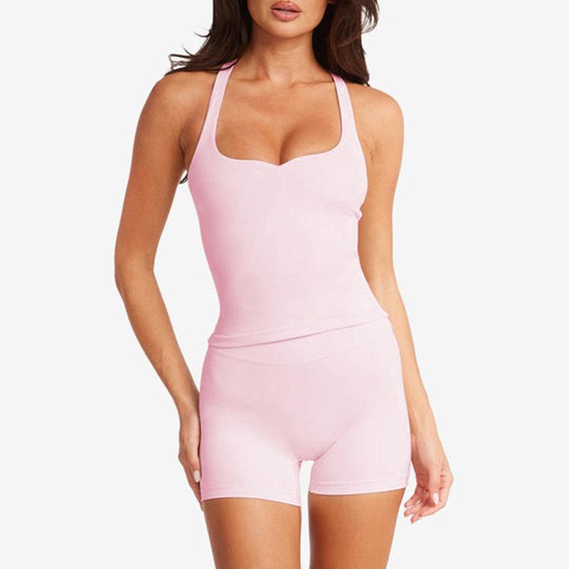 New petal neckline sports vest shorts set fitness sports yoga Pilates quick-drying two-piece set