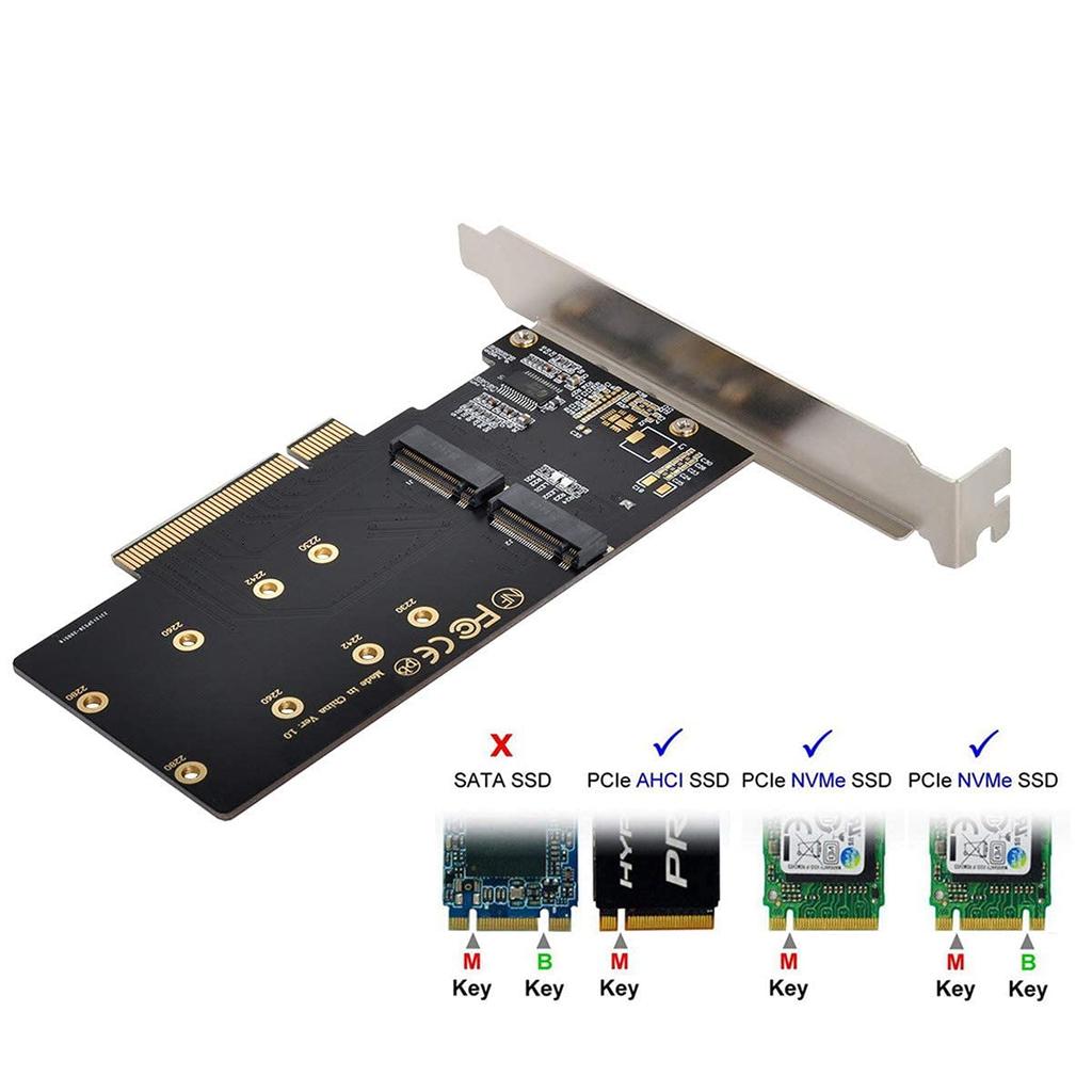ChenYang Dual M.2 To PCIe 3.0 X8 Adapter, Dual NVME/AHCI SSD To PCI Express Expansion Card Adapter with 12cm Slot Bracket