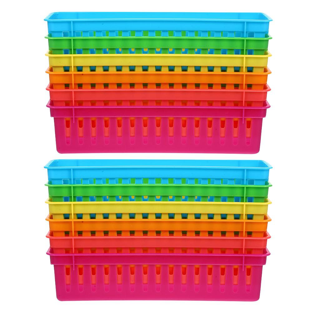12 Pcs Basket Pencil Holder Stationery Plastic Baskets for Classroom Crayon Table Bins Supplies Small Tray Storage Student