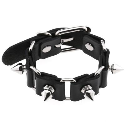 Black Leather Studded Bracelet Cuff Goth Punk Spiked Bracelets Women Men Wristband Rivet Bangle Cosplay Rock Unisex Jewelry