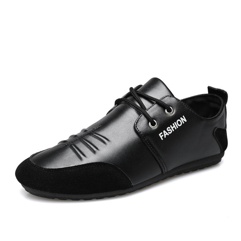 

Мужская кожаная повседневная обувь весна-осень мода шнуровка сращивание деловой повседневный нескользящая дышащая обувь для мужчин 2024 Новинка 44 чёрный