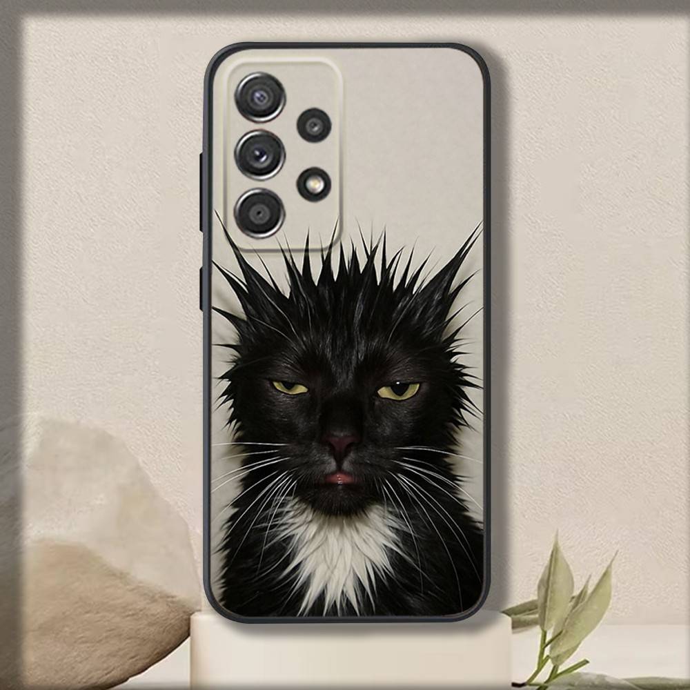 Cute Cat Meme Phone Case For Samsung S 25,24,23,22,30,21,10,9,Ultra,Plus,Lite,FE,4,5 G Soft Black Case