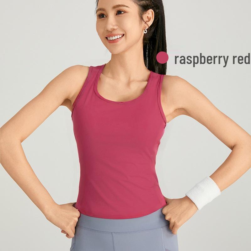 Women s Quick-Dry Seamless Yoga Top with Integrated Bra Pads XL малиново-красный