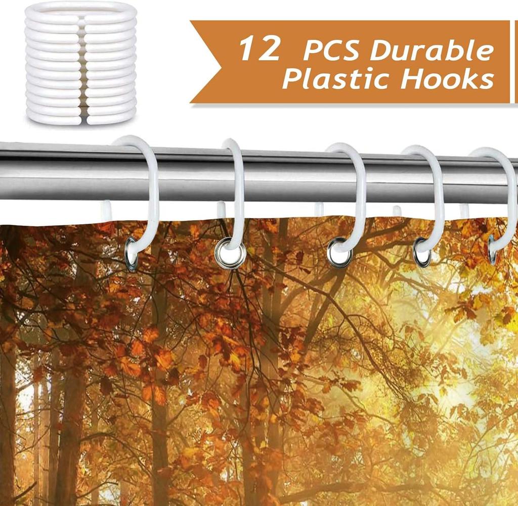 Wald Herbst Sonnenschauer Duschvorhang Naturlandschaft Wasserdicht Waschbar Polyester Duschvorhang 180 x 180cm mit 12 Haken