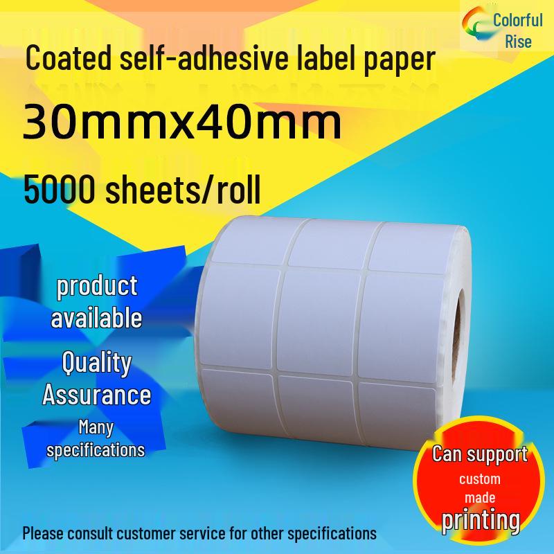 30x40 Adhesive Coated Label Paper, 5000 Sheets, 3x4cm Stickers, Vertical Format Copper Plate Self-adhesive