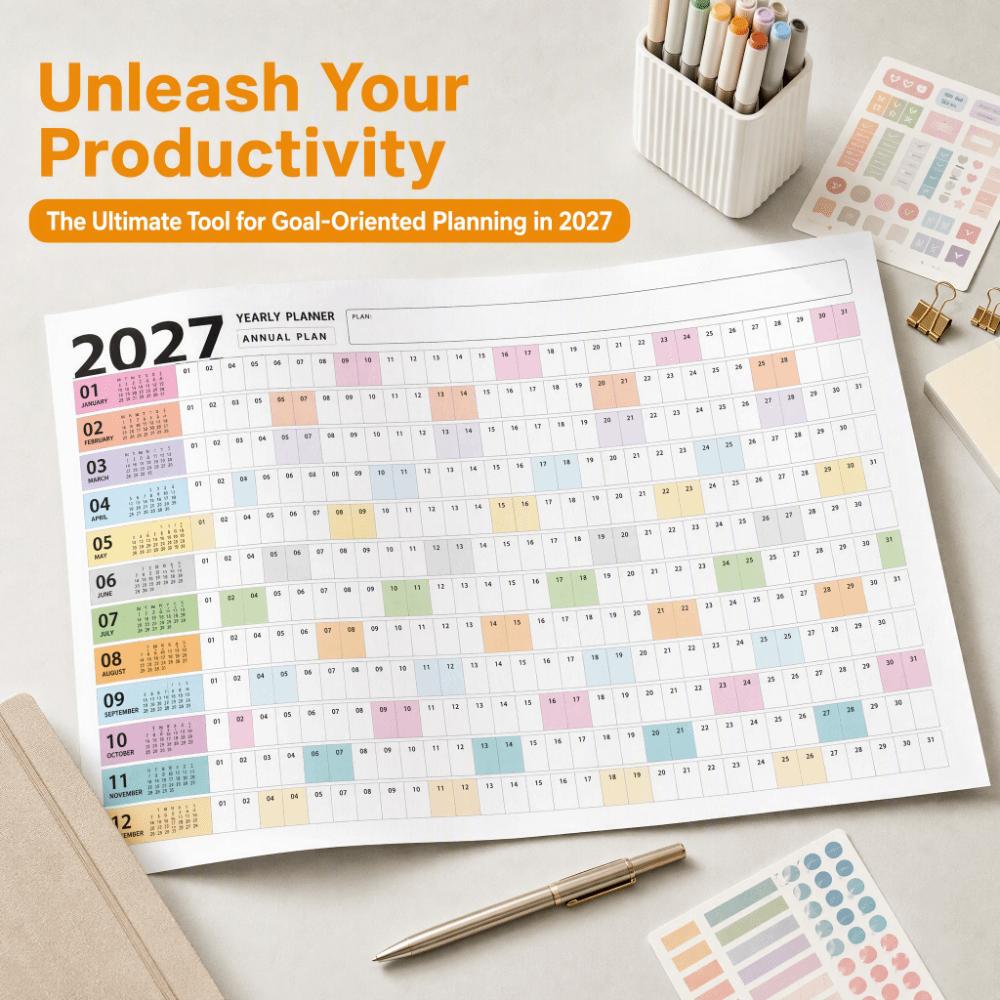 Wall Mounted 2027 Calendar Planner Sheet Large 365 Days Planner Sheet Office Supplies