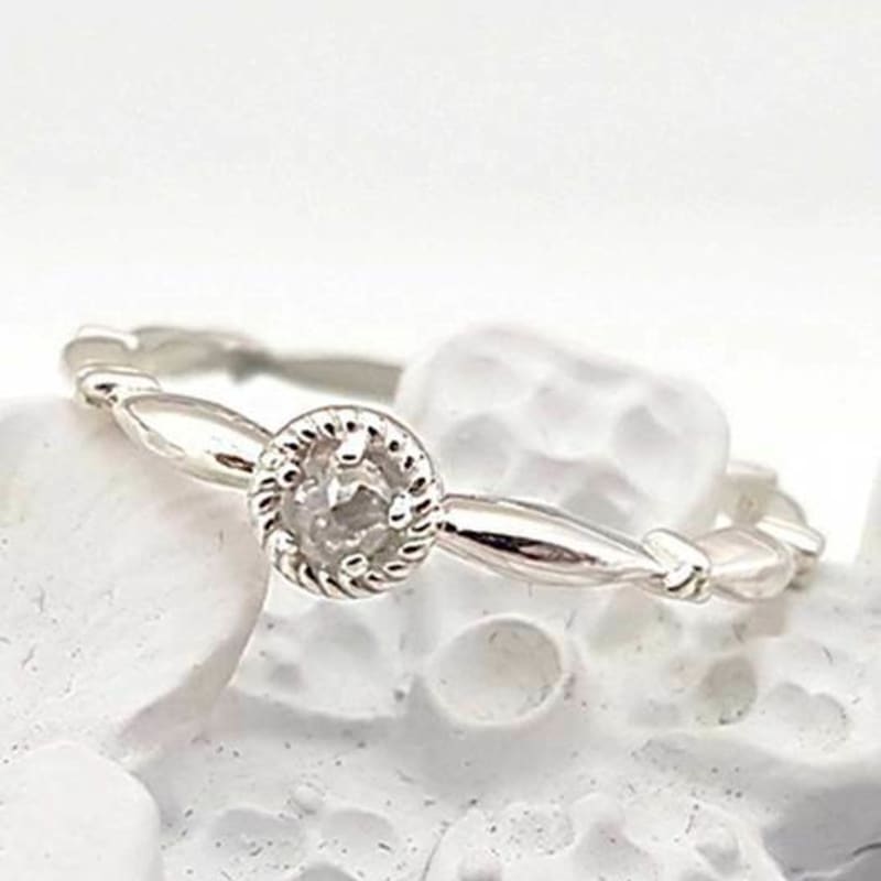 Ollia Natural Rough Diamond Daisy Bud Silver Ring