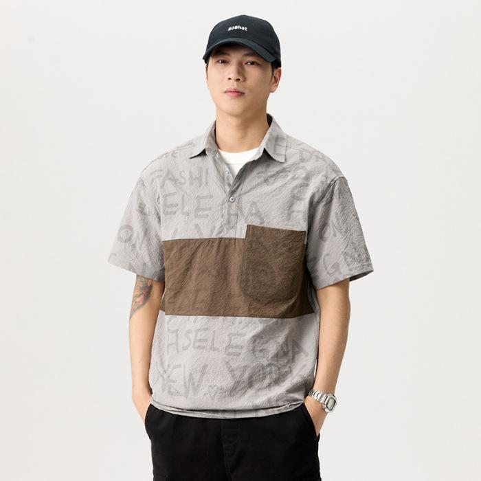 New Summer Retro Ice Silk Bubble Textured Shirt Lapel Loose Casual Short-sleeved Shirt