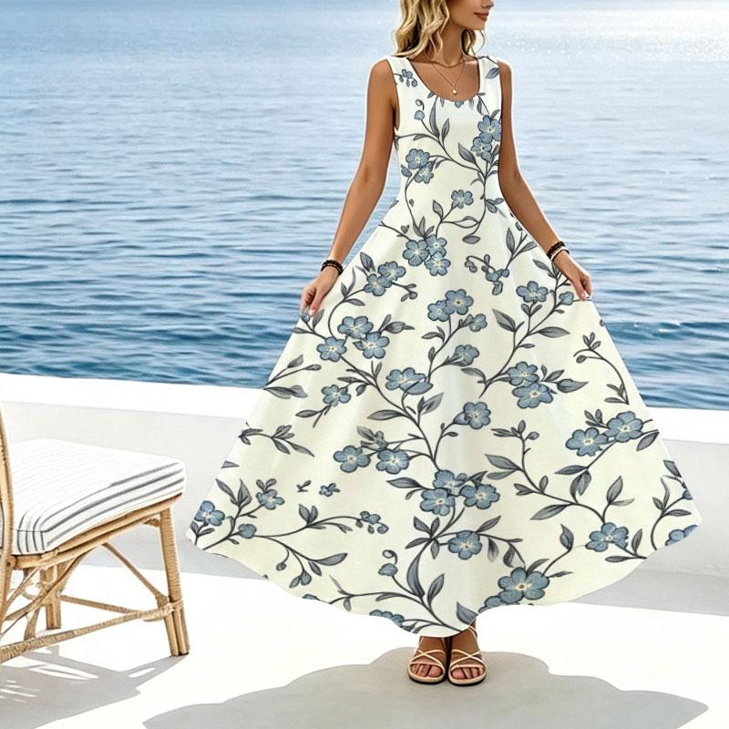 Women's Sleeveless Flowy Maxi Dress Fresh Lightweight Beach Vacation Dress,Versatile Casual Outfit