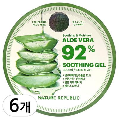 Soothing & Moisture Aloe Vera 92% Soothing Gel Tube, 300ml, 6 Pcs