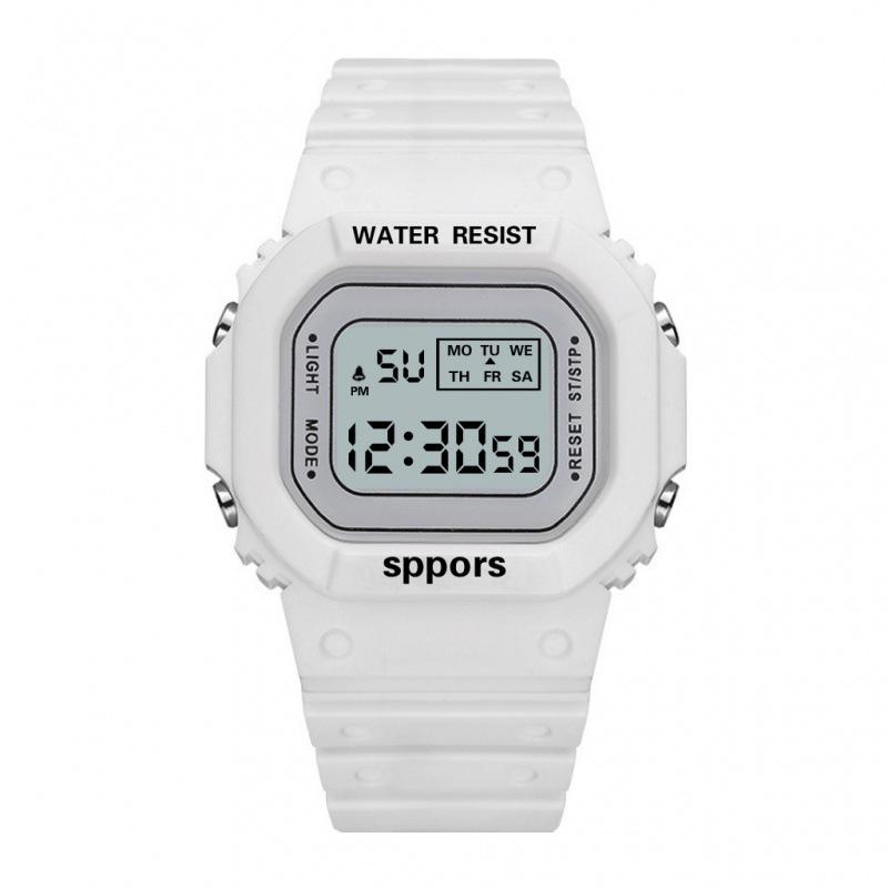 Детские часы, квадратные часы, электронные часы для мужчин и женщин, студентов, светящиеся водонепроницаемые спортивные электронные часы белый