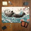 Cherry Blossom Wave Cute Sea Otter Gaming Mouse Pad Playmat 24"X14" MTG TCG Office Desk Mat for Work Game PC Laptop Rug MousePad