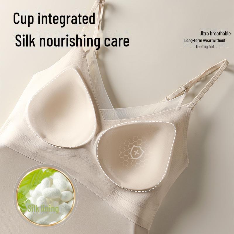 Damen Nahtloses Nude Camisole aus Maulbeerseide – Bequem, Hautfreundlich, Lang, Atmungsaktiv, Einfaches Westchen