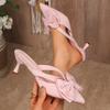 Spring and summer French pointed bow hollow high heel half bag head slippers fairy style pink sandals