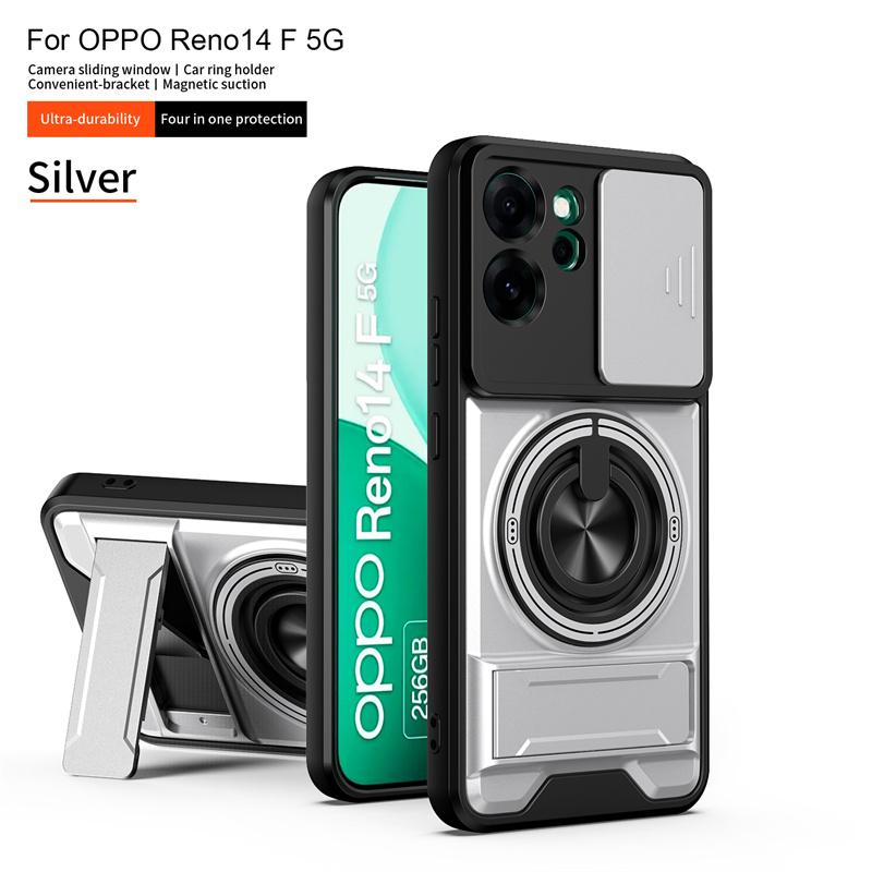 Para OPPO Reno 14F 5G Funda Soporte de Anillo Magnético Pata de Apoyo Trasera para Reno14F 14 F 5G Deslizador de Lente Protector de Cámara Funda