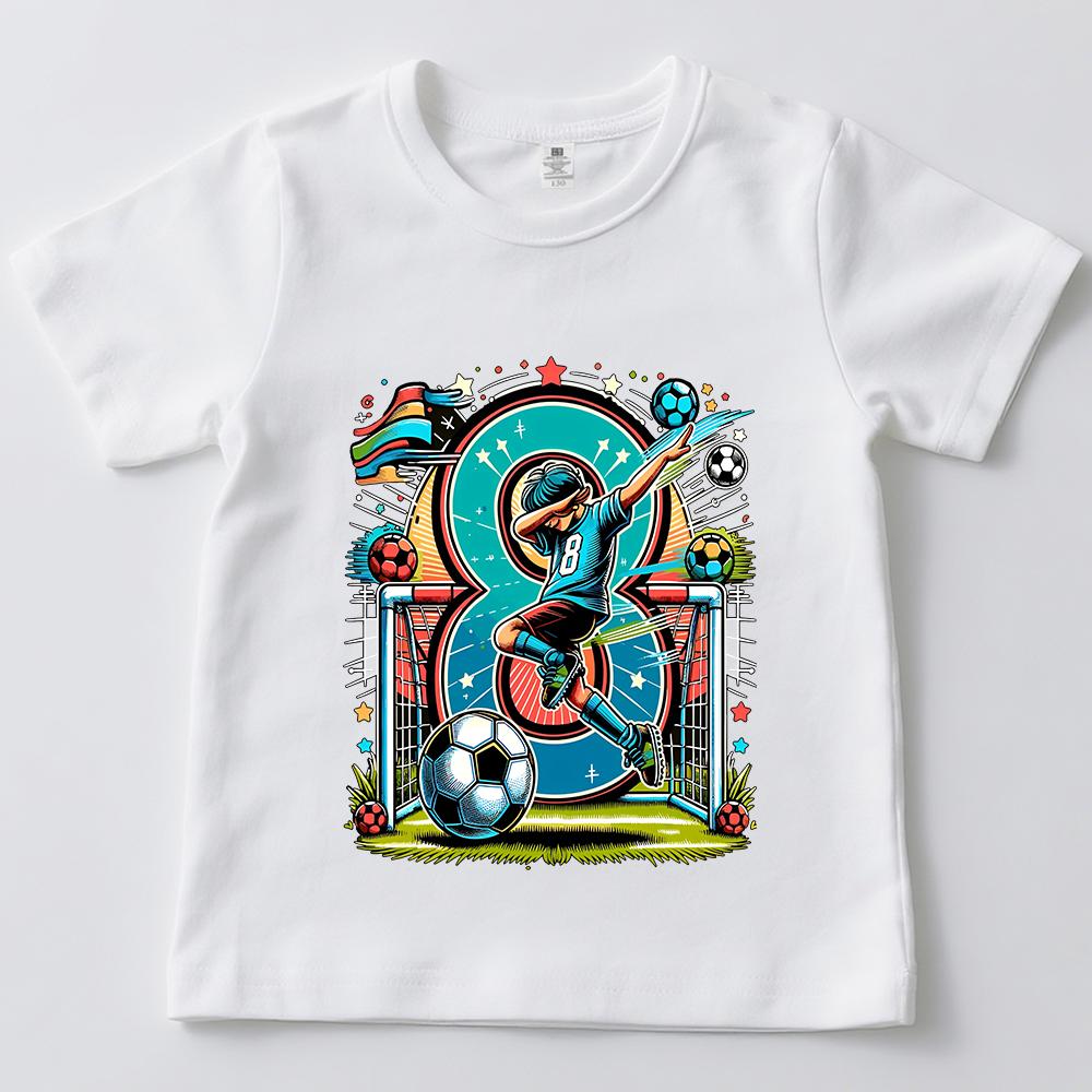 Kids Boys Girls 8th Birthday Football Print Cotton T Shirt Casual Summer Tee for Children Teen Age 8 Year Old Top
