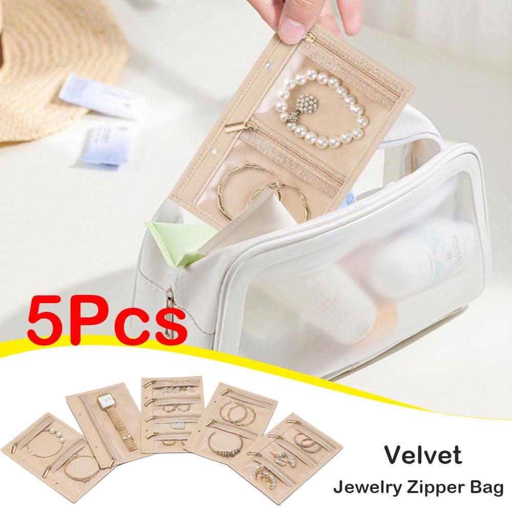 5Pcs New Transparent Jewelry Bag Velvet PVC Jewelry Organizer with Zipper Jewelry Packaging Box