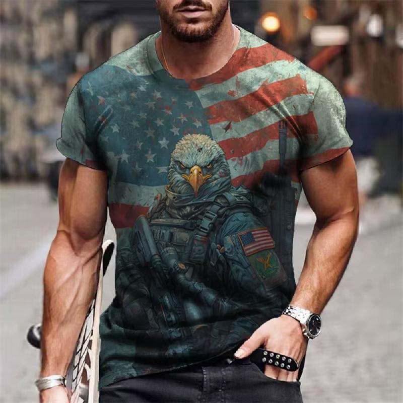 American Flag Graphic T-Shirt For Men Eagle Animal 3D Printed Tees Summer Casual Loose Short Sleeve T Shirts Street O-Neck Tops