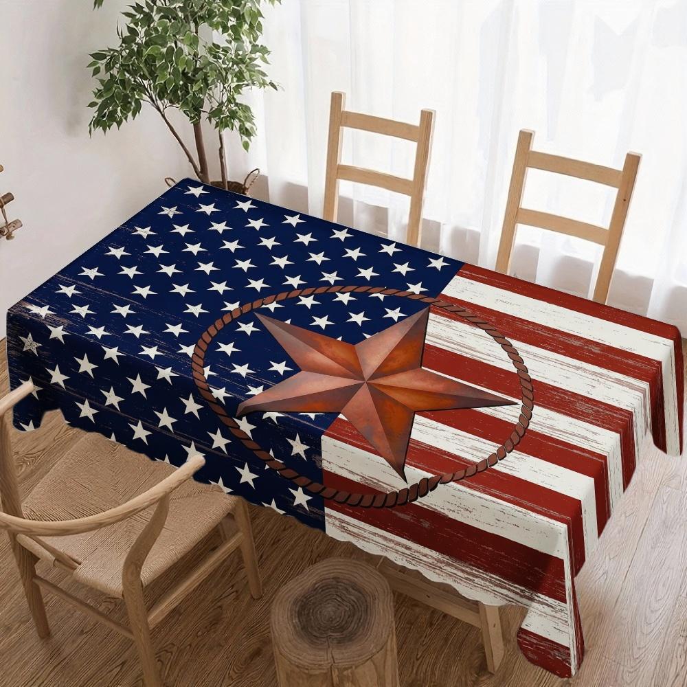 American Flag Star Rectangle Tablecloth for Table Decor Kitchen Dining Waterproof Reusable Tablecloth for Table Holiday Party