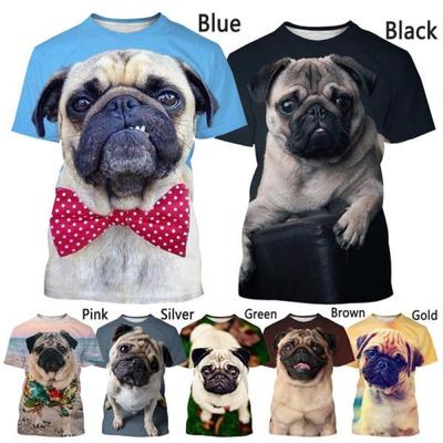 Nova Moda Mops Dog 3D Camiseta Impressa Homem Mulher Casual De Verão De Manga Curta Cão Top
