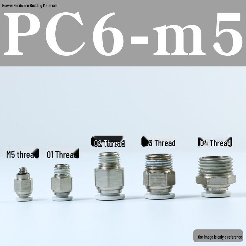 Pneumatic Push-to-Connect Air Hose Fitting - Quick Connectors PC6, PC8, PC12 (M5 Thread)