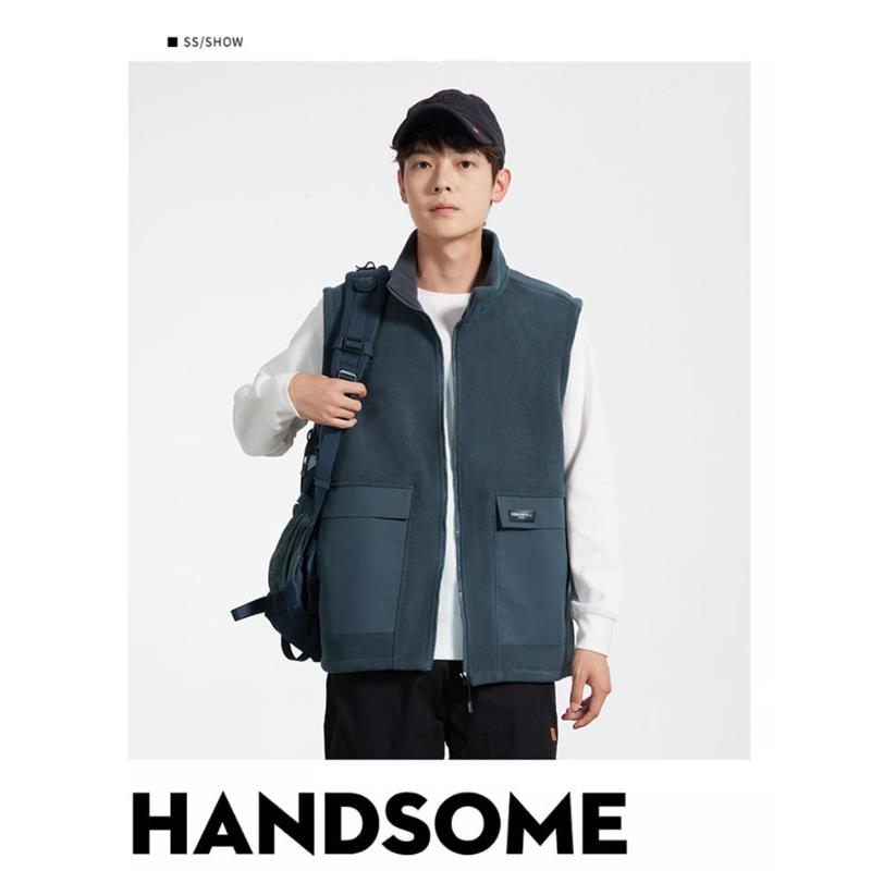 

Мужской жилет из полар-флиса со стойкой, модный и универсальный верхний жилет, повседневный без рукавов L серый