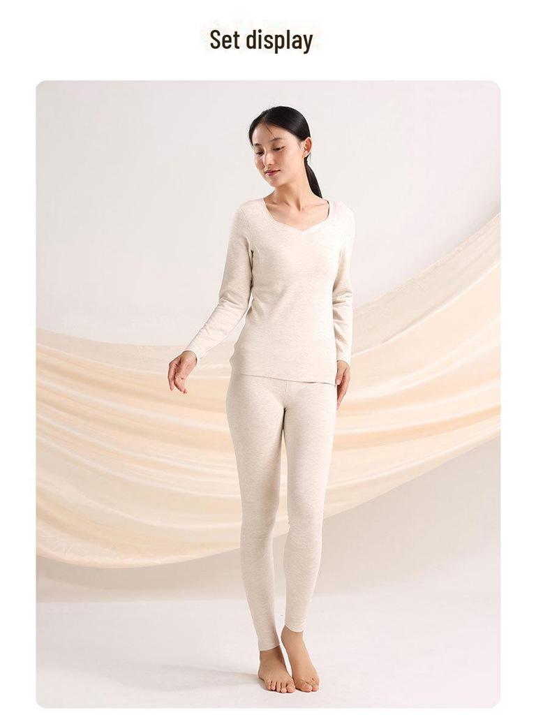 Peach Heart Collar Cashmere Silk Thermal Underwear Set – Women's High Waist Autumn/Winter Clothes and Pants