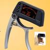 Integrated guitar tuner with capo, clip-on tuner for acoustic and electric guitars, bass tuner, compact and easy-to-use LCD display