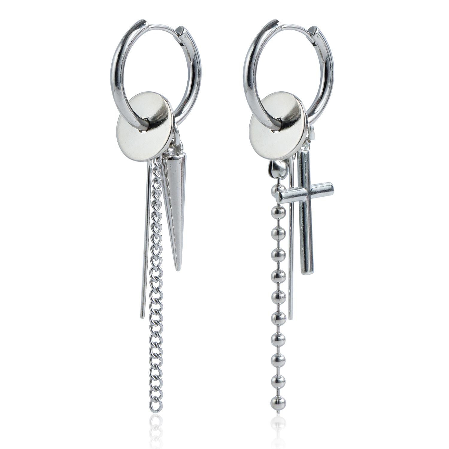 New Cross Steel Chain Earrings Geometric Tassel Long Cone Pendant Earrings
