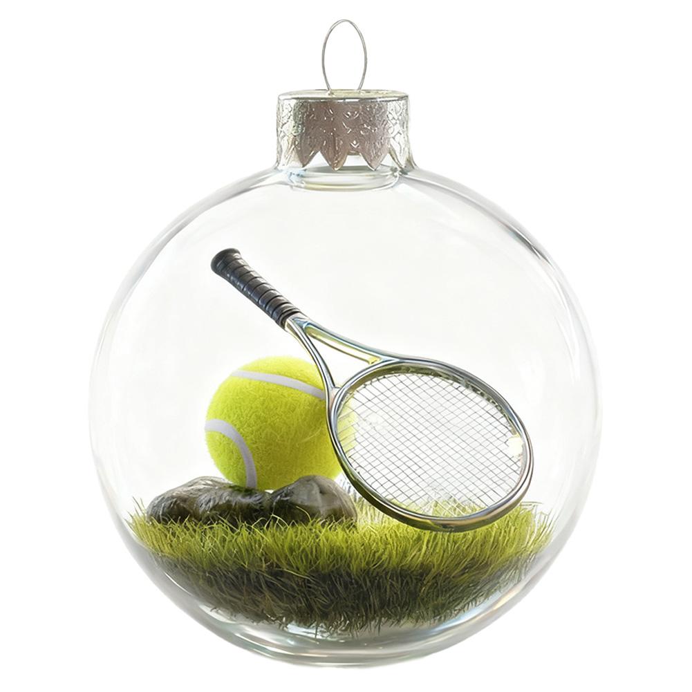 

8CM Clear Christmas Balls Ultra-Realistic Miniature Sports Scenes Hanging Ball Pendants For Xmas Tree Hanging Party Decorations