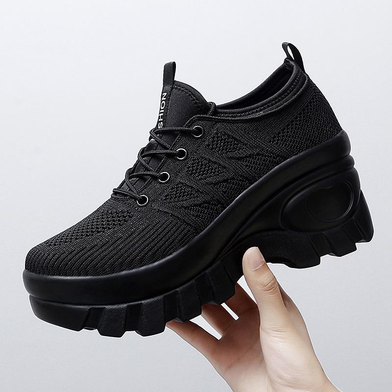 Summer New Women's Shoes Fly-woven Mesh Breathable Middle-aged Casual Shoes Thick-soled Non-slip Wear-resistant Sports Casual Shoes