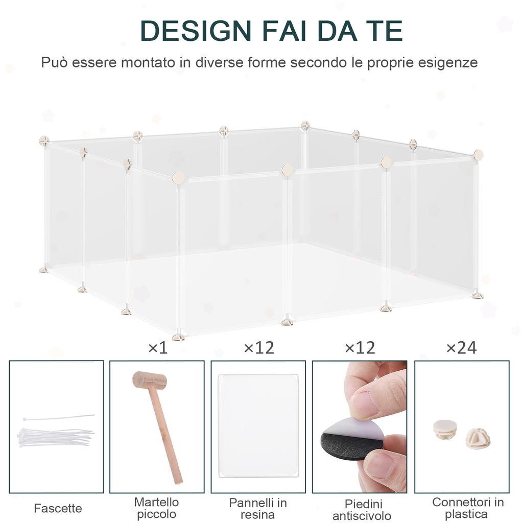 Modular Metal and PP Playpen for Puppies and Small Animals, 12 Panels, 35x45cm, White