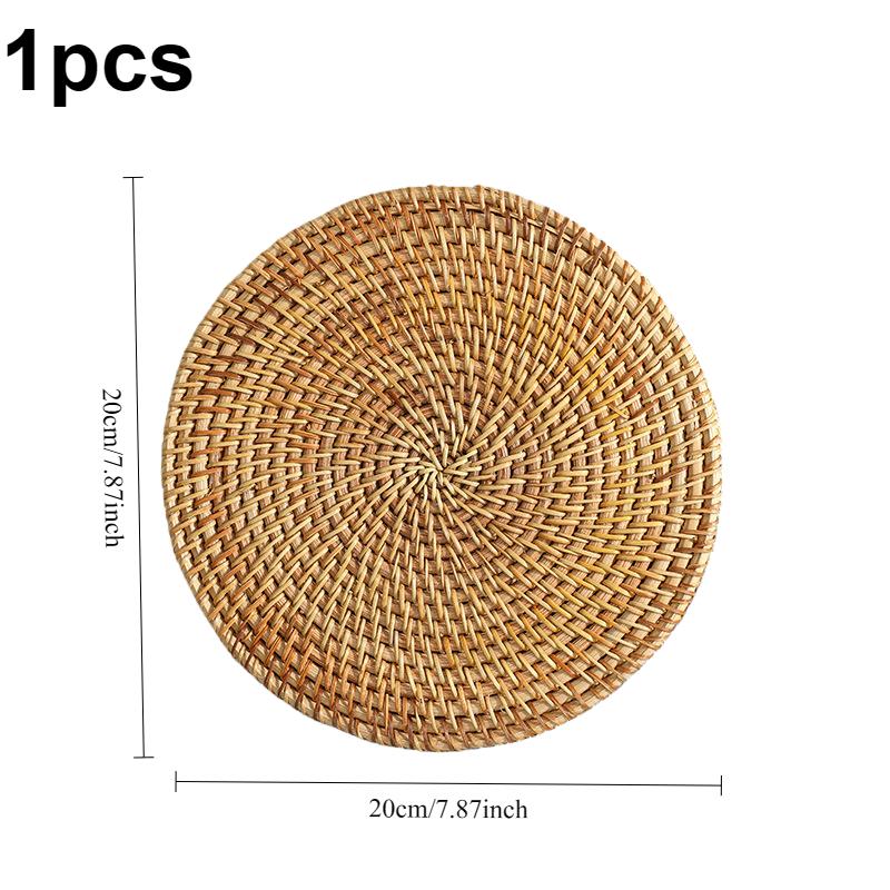 

1/4pcs 20cm Round Rattan Woven Placemat Heat Resistant Pot Mat Anti Scald Table Mat Non Slip Coaster for Kitchen Dining Table 20x20cm&Round