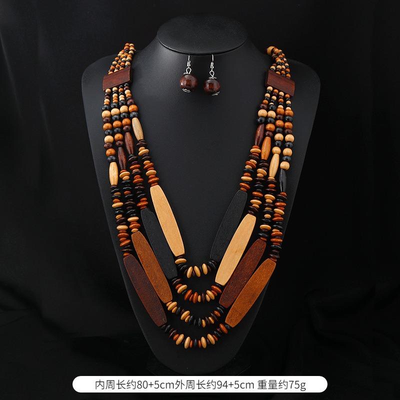 Handmade super exaggerated bohemian wood bead necklace music festival stage catwalk retro personalized vacation accessories