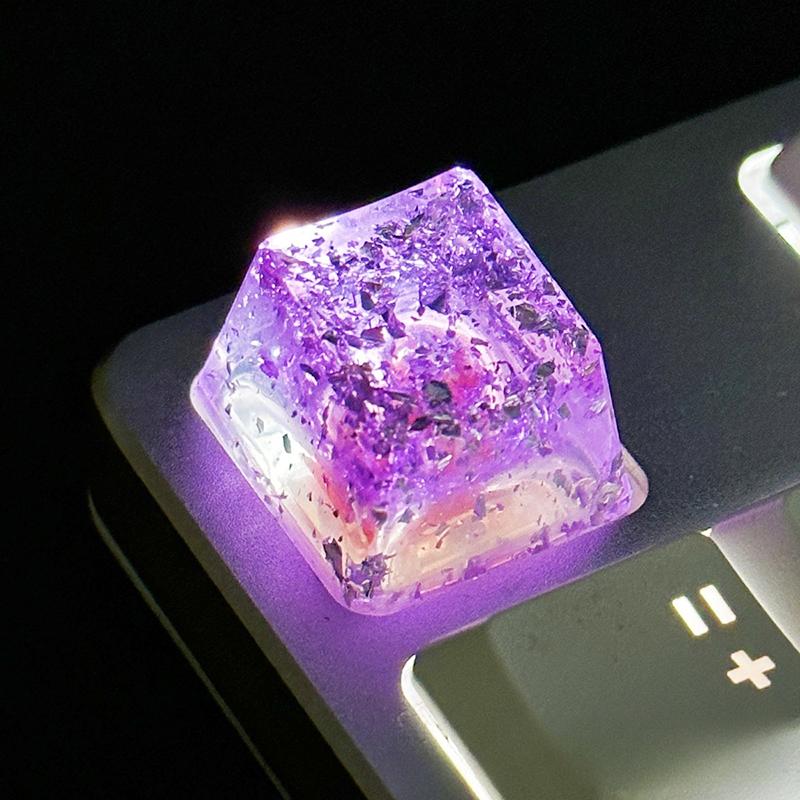 1Pcs Personalized Transparent Sequins Key Cap Creative Resin Key Cap Diy Cross Axis Mechanical Keyboard Keycap фиолетовый