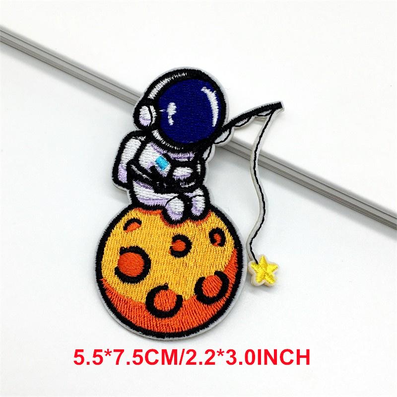 6Pcslot Cartoon Astronaut Patches On Clothes Sticker Self-Adhesive Stripes For Clothing Embroidery Patch Appliques Rocket Badge