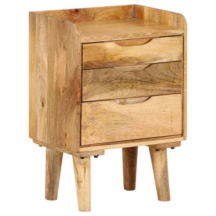 Table de chevet - Style rétro - Bois de manguier massif - 3 tiroirs - 40 x 30 x 59,5 cm