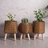 Imitation Rattan Flowerpot Nordic Flower Shelf Creative Flower Pots Storage Woven Plant Stand Storage Basket Home Garden Decor