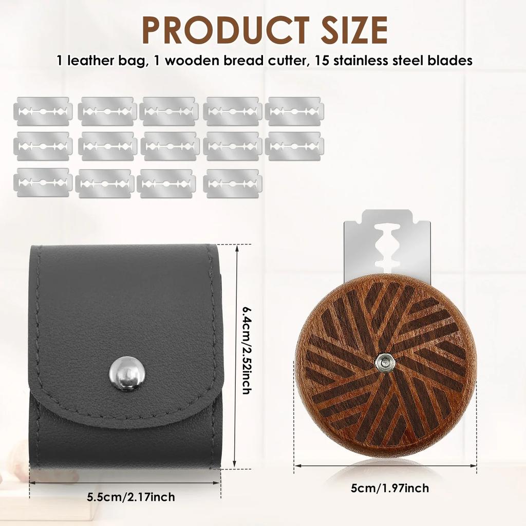 Bread Bakery Lame Tools Wooden Scraper Bread Knife/Slicer/Cutter Dough bakery stone Scoring Lame with 15 Blades Arc Curved Knife