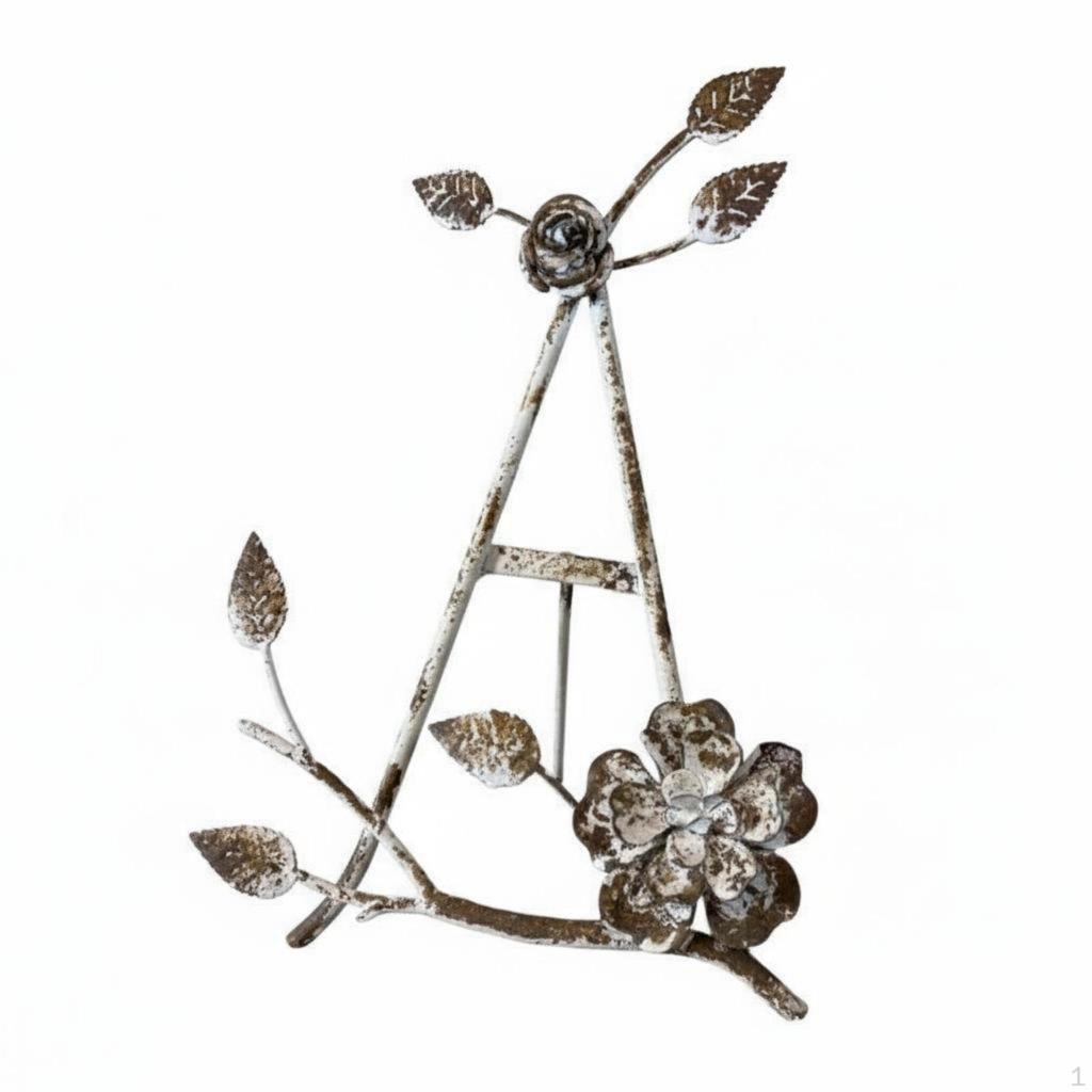 Wrought Iron Plate Stand Elegant Design Rose Flower Display Easel Versatile Use French Dish