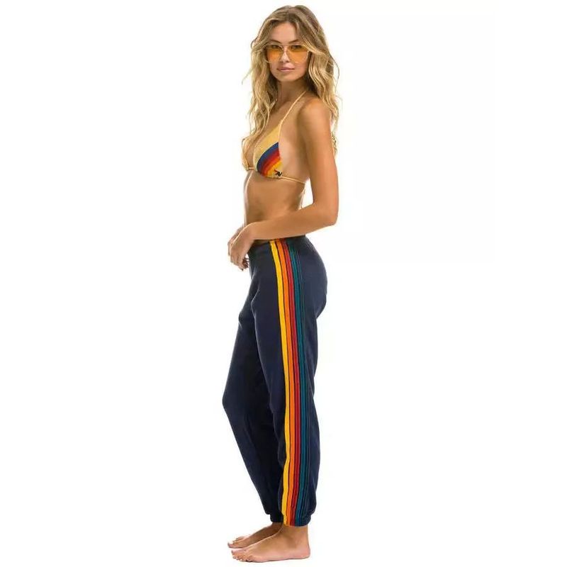 Rainbow-Striped Side Sweatpants Spring and Autumn Side Rainbow Bar Elastic Waist Patchwork Sweatpants