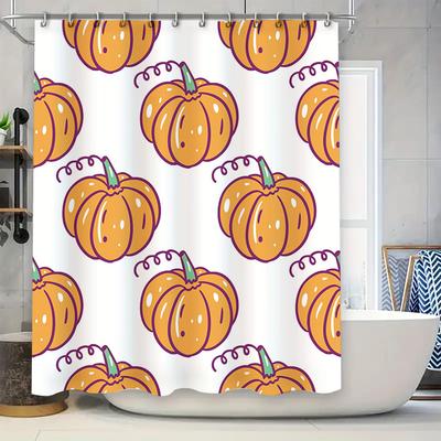 Vibrant Pumpkin Shower Curtain Set Perfect For Halloween Decorations Orange, Purple Green Floral Pattern Bath Mat Shower Curtain