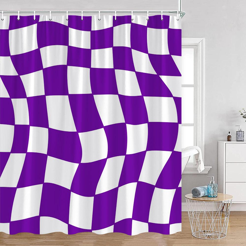 

Красочная шторка для душа в клетку Черно-белые блоки Искаженная шахматная доска Занавеска для ванной Современные абстрактные украшения для ванной 150x180cm-60x70in