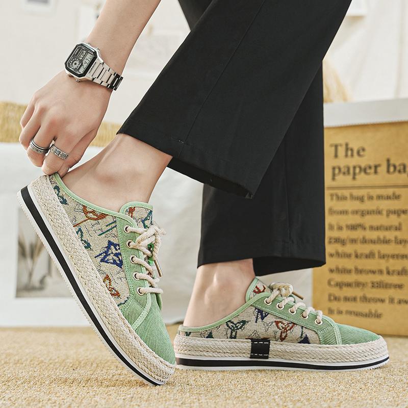 Shoes Summer Mules Half Sandals Man Canvas Slippers for Men Original Designer Luxury High Quality Fashion Rubber Casual Adult