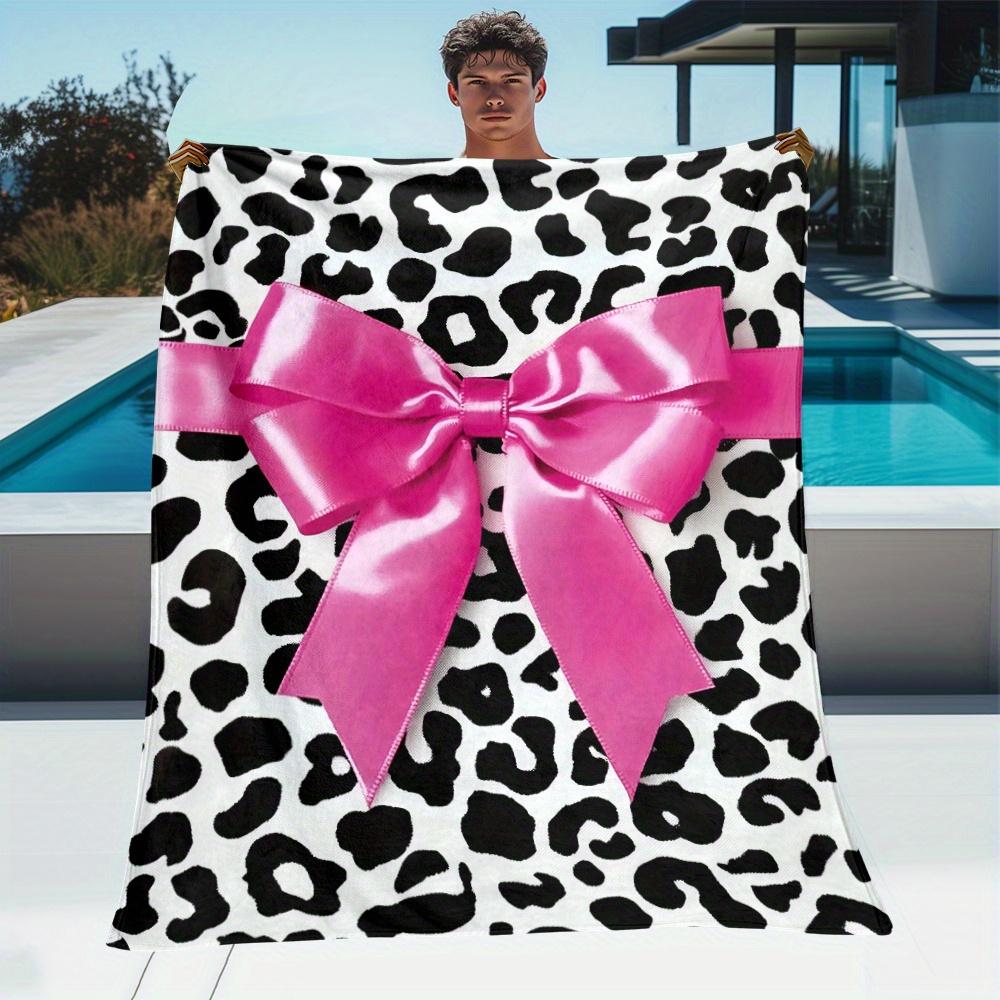 

Leopard Print Pink Bow Fleece Blanket Fashion Animal Pattern Soft Flannel Throw Bold Stylish Design Gift for Women Teen Girls 75x100cm (30x40inch)