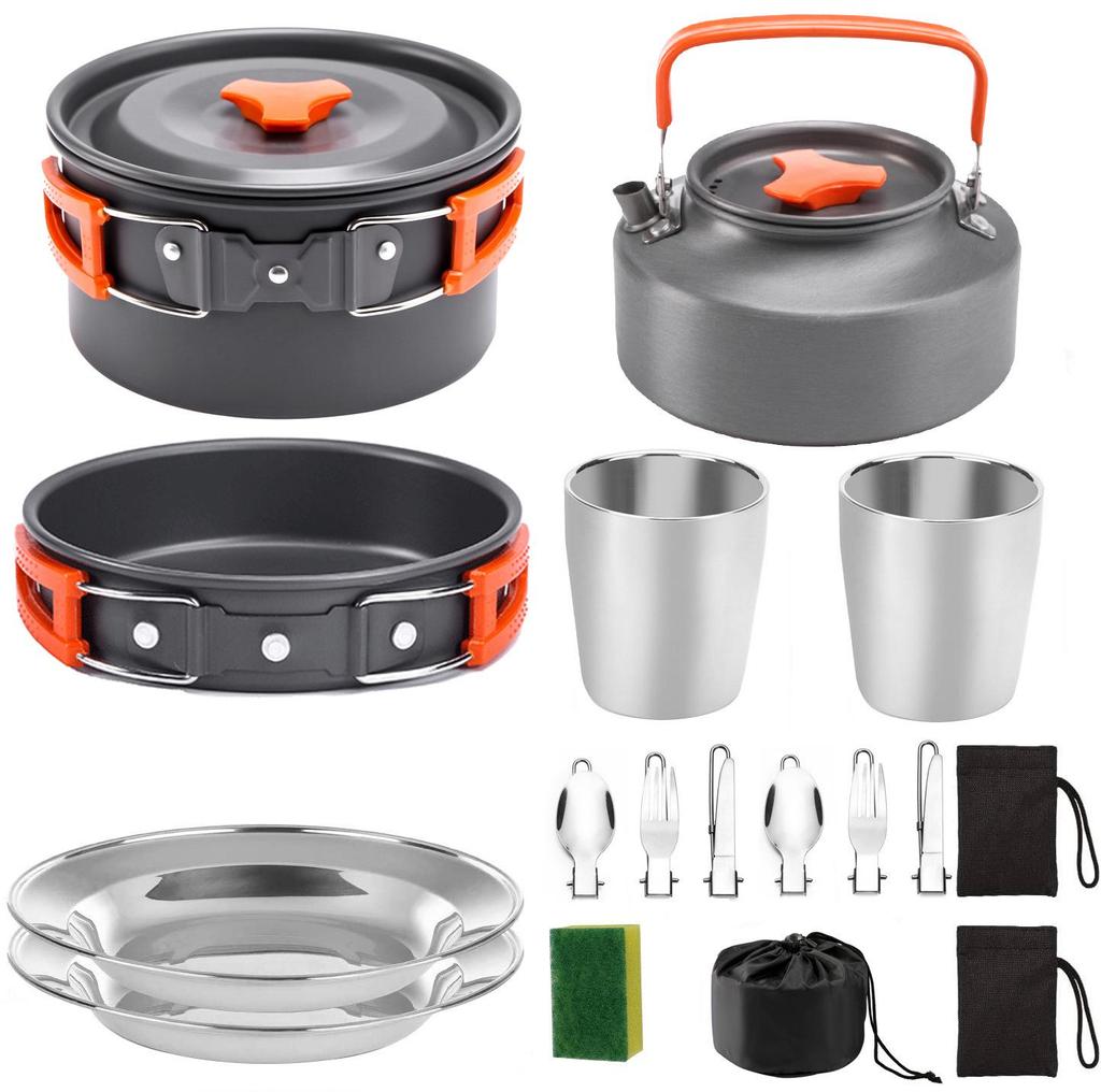 2-3 Person Portable Camping Cookware Set: Foldable Pots and Teapot for Outdoor Picnics