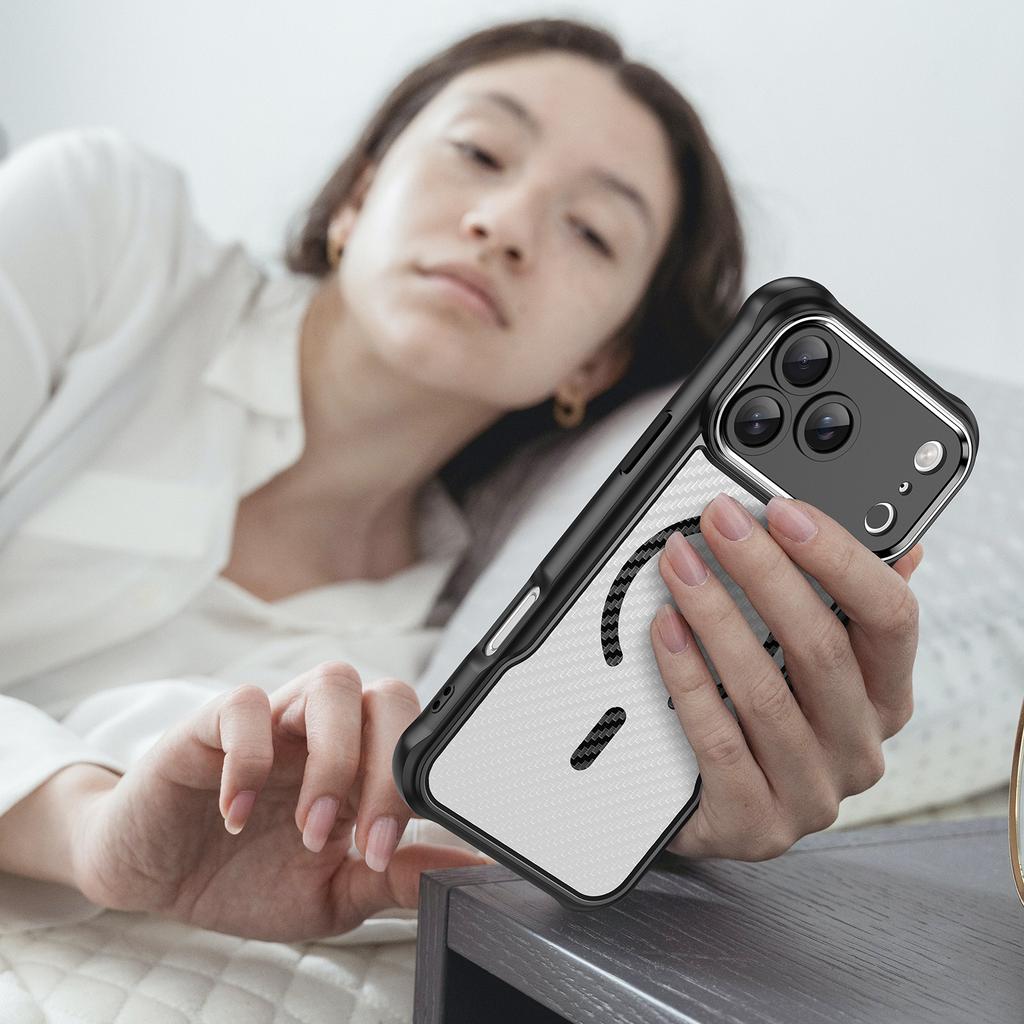 For iPhone 17 Pro Case Compatible with MagSafe Hybrid Phone Cover Carbon Fiber