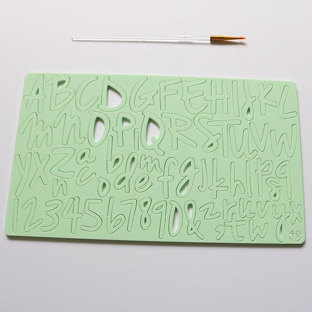 Rectangle Letter Cookie Stamp with Brush Fondant Cake Decorating Tools  Dessert